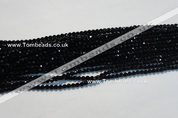 CAB782 15.5 inches 4mm faceted round black agate gemstone beads