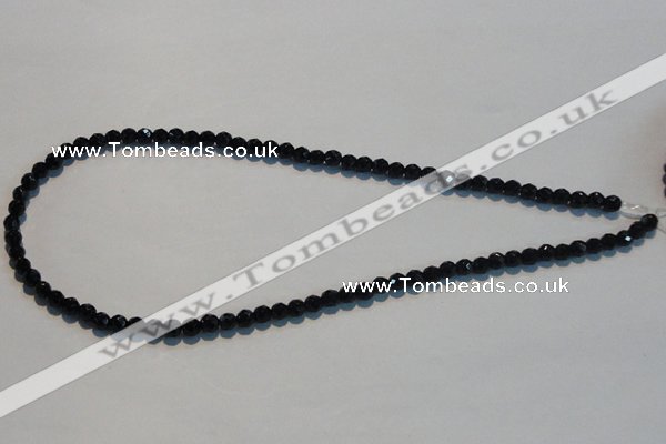 CAB783 15.5 inches 5mm faceted round black agate gemstone beads