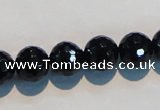 CAB784 15.5 inches 12mm faceted round black agate gemstone beads