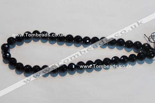 CAB784 15.5 inches 12mm faceted round black agate gemstone beads