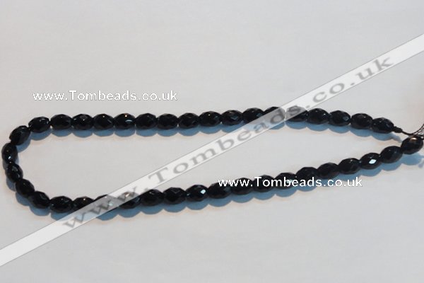 CAB790 15.5 inches 8*10mm faceted rice black agate gemstone beads