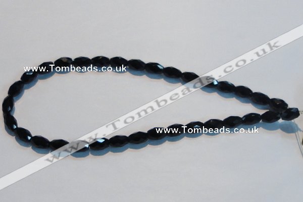 CAB791 15.5 inches 8*12mm faceted rice black agate gemstone beads