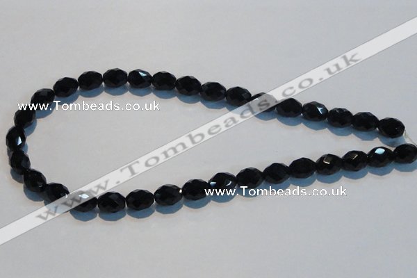 CAB792 15.5 inches 9*12mm faceted rice black agate gemstone beads