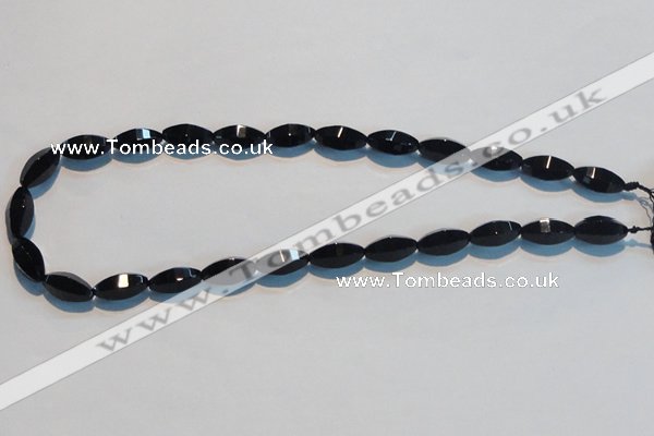 CAB793 15.5 inches 8*16mm faceted rice black agate gemstone beads