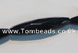 CAB794 15.5 inches 10*40mm faceted rice black agate gemstone beads