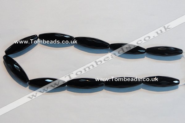 CAB795 15.5 inches 12*40mm faceted rice black agate gemstone beads