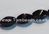 CAB796 15.5 inches 8*16mm faceted & twisted rice black agate beads
