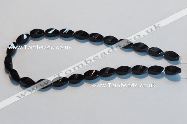 CAB796 15.5 inches 8*16mm faceted & twisted rice black agate beads