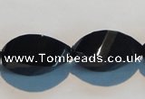 CAB797 15.5 inches 12*24mm faceted & twisted rice black agate beads