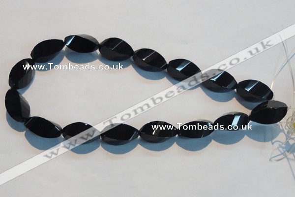 CAB797 15.5 inches 12*24mm faceted & twisted rice black agate beads