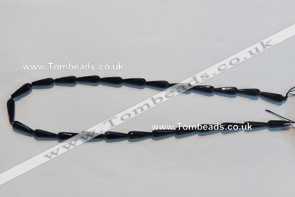 CAB798 15.5 inches 5*16mm faceted teardrop black gemstone agate beads