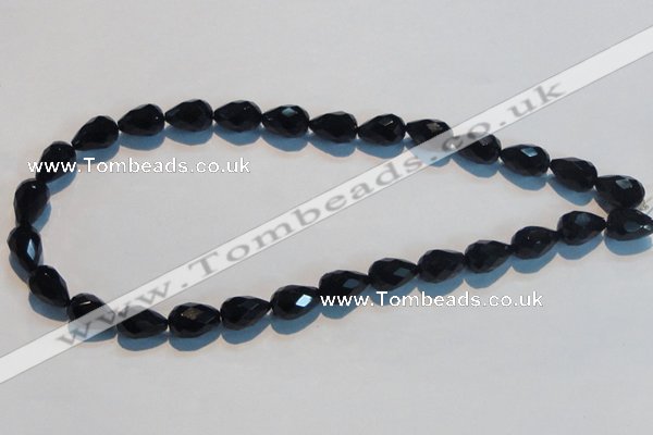 CAB799 15.5 inches 9*14mm faceted teardrop black gemstone agate beads