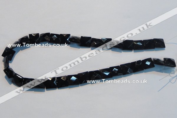 CAB802 15.5 inches 12*12mm faceted square black gemstone agate beads