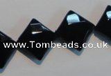 CAB804 15.5 inches 15*15mm faceted diamond black gemstone agate beads