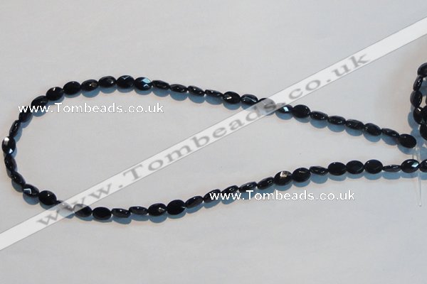 CAB805 15.5 inches 6*8mm faceted oval black gemstone agate beads