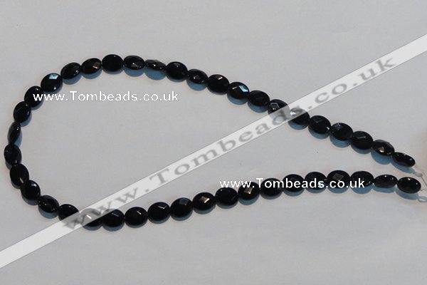 CAB806 15.5 inches 8*10mm faceted oval black gemstone agate beads