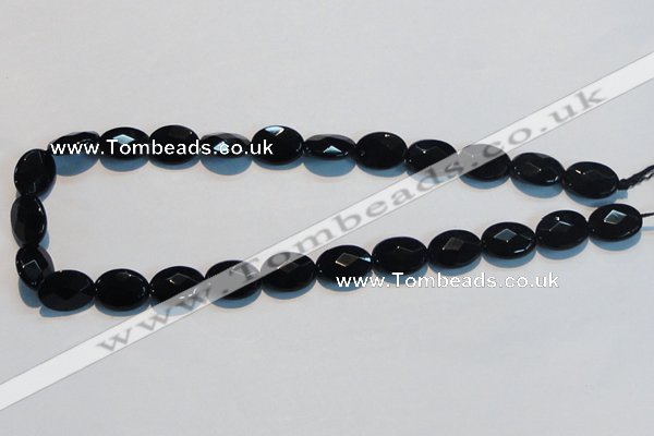 CAB807 15.5 inches 12*16mm faceted oval black gemstone agate beads