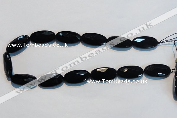 CAB808 15.5 inches 15*30mm faceted oval black gemstone agate beads