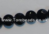 CAB809 15.5 inches 12mm faceted coin black gemstone agate beads