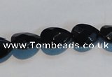 CAB811 15.5 inches 10*14mm faceted & flat teardrop black agate beads