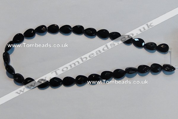 CAB811 15.5 inches 10*14mm faceted & flat teardrop black agate beads