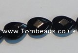 CAB812 15.5 inches 12*15mm faceted & flat teardrop black agate beads