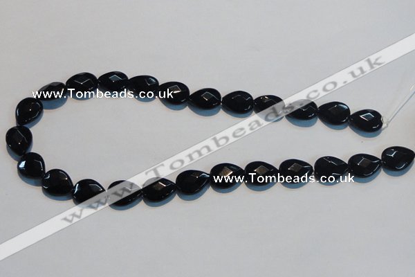 CAB812 15.5 inches 12*15mm faceted & flat teardrop black agate beads