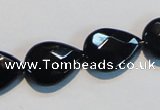 CAB813 15.5 inches 13*18mm faceted & flat teardrop black agate beads
