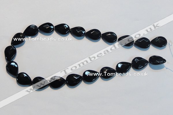 CAB813 15.5 inches 13*18mm faceted & flat teardrop black agate beads