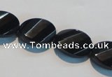 CAB815 15.5 inches 13*18mm faceted & twisted oval black agate beads