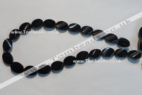 CAB815 15.5 inches 13*18mm faceted & twisted oval black agate beads