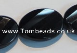 CAB816 15.5 inches 22*30mm faceted & twisted oval black agate beads