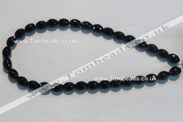 CAB817 15.5 inches 10*12mm faceted rice black agate gemstone beads