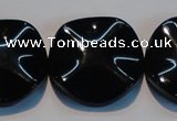 CAB827 15.5 inches 30mm wavy coin black agate gemstone beads wholesale