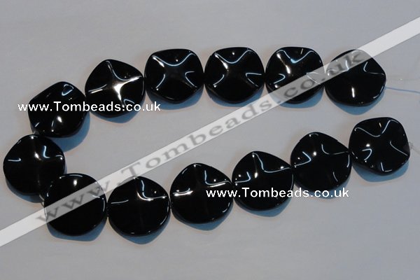 CAB827 15.5 inches 30mm wavy coin black agate gemstone beads wholesale