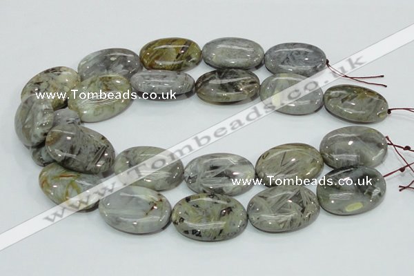 CAB84 15.5 inches 25*35mm oval silver needle agate gemstone beads