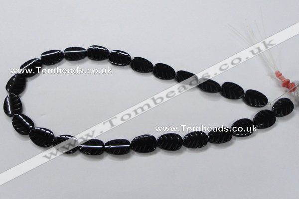 CAB851 15.5 inches 12*16mm leaf black agate gemstone beads wholesale