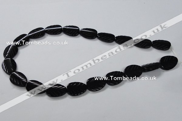 CAB853 15.5 inches 15*20mm leaf black agate gemstone beads wholesale