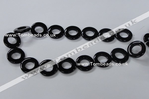 CAB856 15.5 inches 25mm donut black agate gemstone beads wholesale