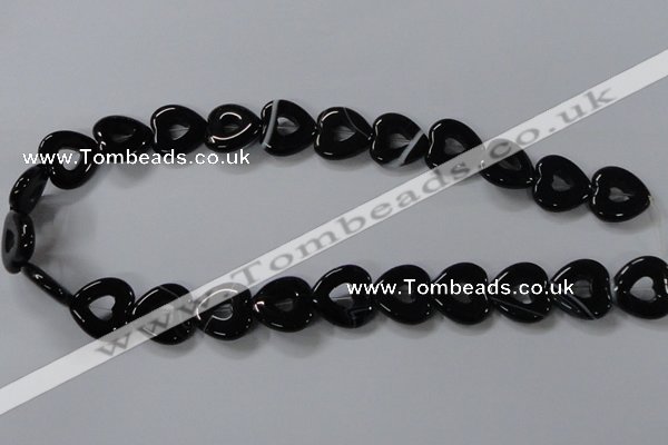 CAB860 15.5 inches 18*18mm heart black agate gemstone beads wholesale