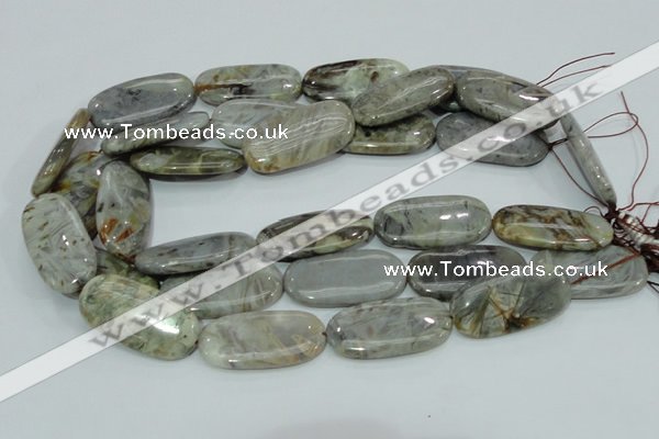 CAB92 15.5 inches 20*40mm oval silver needle agate gemstone beads