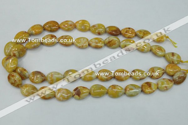 CAB940 15.5 inches 13*18mm flat teardrop yellow crazy lace agate beads