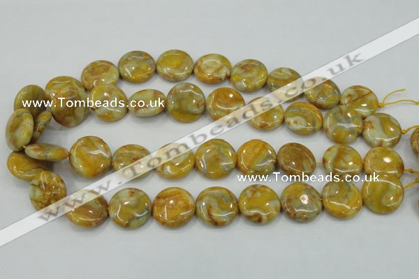 CAB944 15.5 inches 20mm flat round yellow crazy lace agate beads