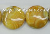 CAB945 15.5 inches 25mm flat round yellow crazy lace agate beads