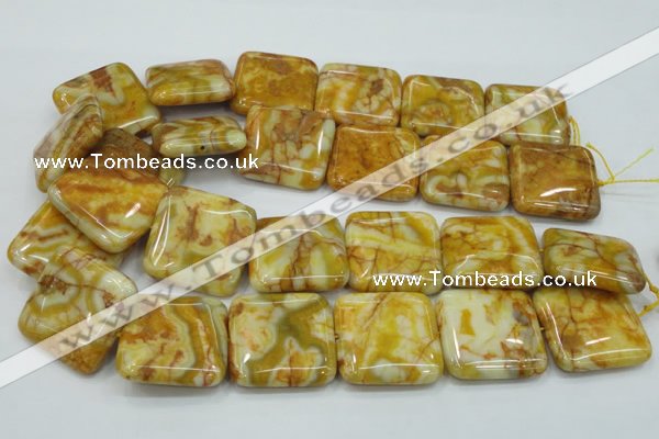 CAB948 15.5 inches 30*30mm square yellow crazy lace agate beads