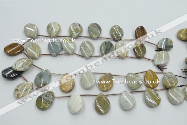 CAB953 18*25mm top-drilled twisted teardrop ocean agate gemstone