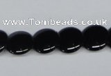 CAB982 15.5 inches 14mm flat round black agate gemstone beads wholesale