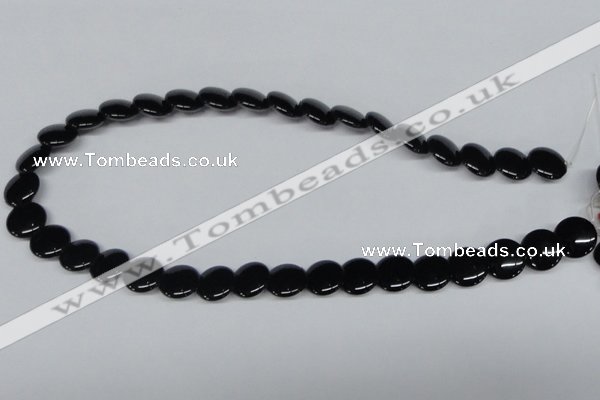 CAB982 15.5 inches 14mm flat round black agate gemstone beads wholesale