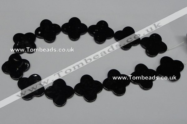 CAB991 15.5 inches 30*30mm flower black agate gemstone beads wholesale