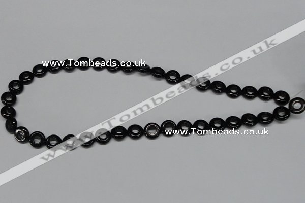 CAB995 15.5 inches 10mm donut black agate gemstone beads wholesale